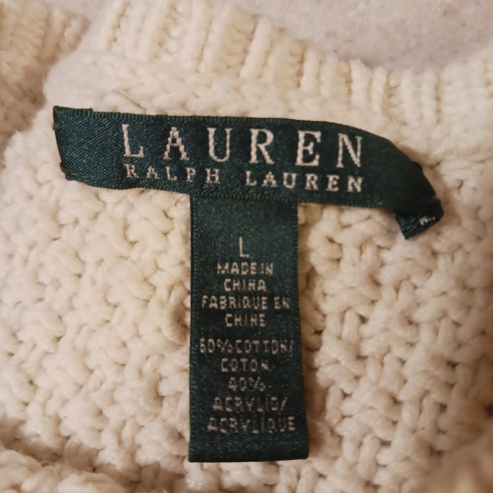 Lauren Ralph Lauren Textured Crew Neck Knit Sweater Cream Size L - Picture 11 of 12